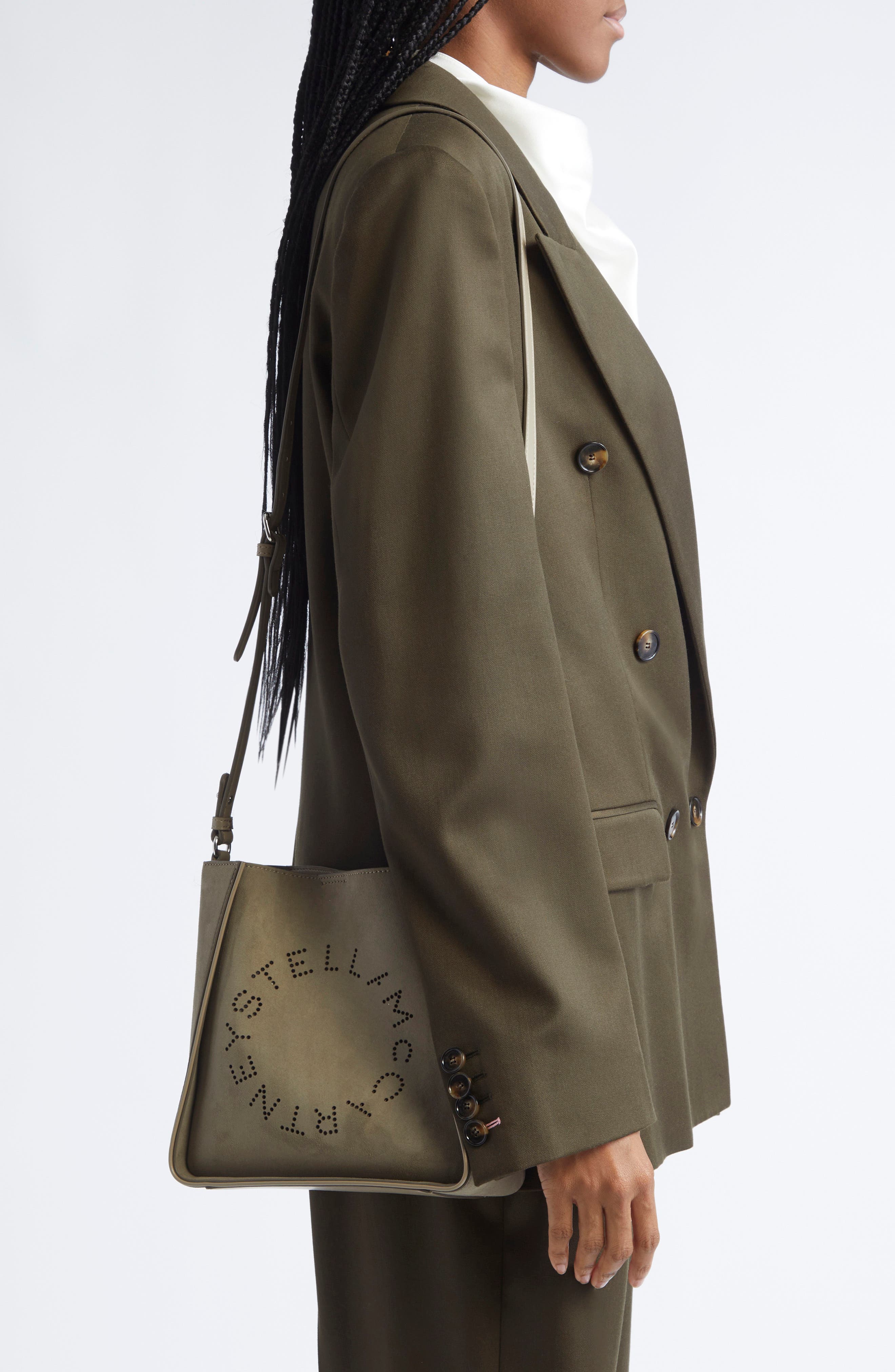 Stella McCartney Perforated Logo Faux Leather Crossbody Tote, Alternate, color, 