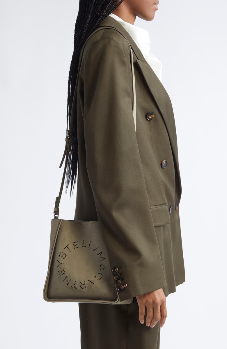 Stella McCartney Perforated Logo Faux Leather Crossbody Tote, Alternate, color, Khaki