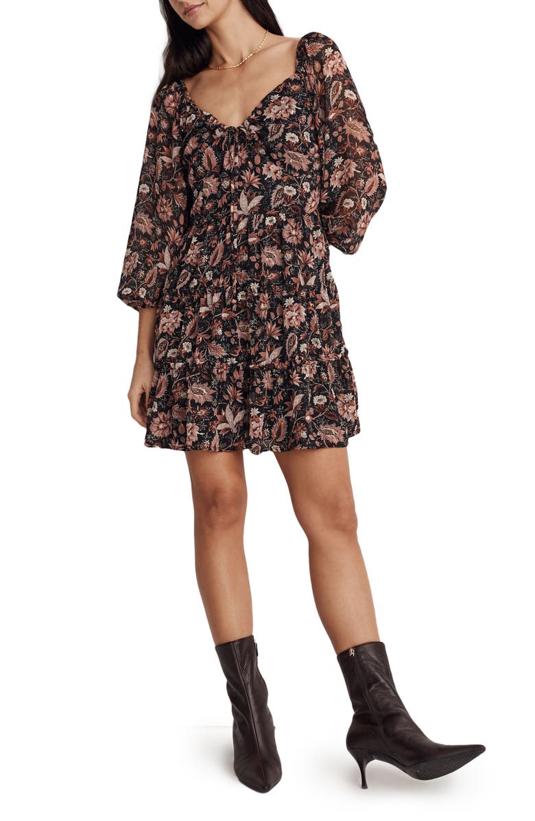 Madewell Amalia Pampas Blooms Tiered Minidress, Main, color, 