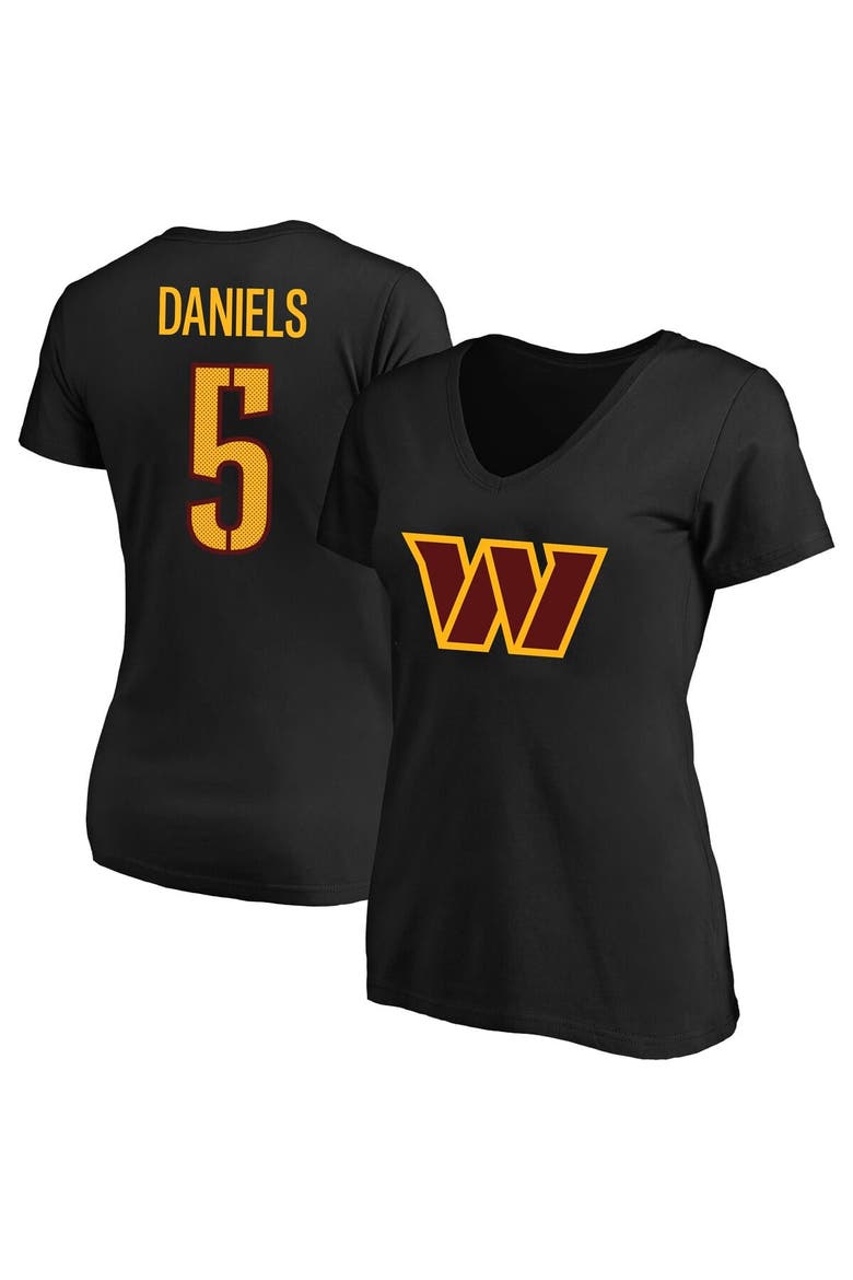 Women's Jayden Daniels Black Washington Commanders Plus Size Fair Catch Name & Number Scoop Neck T-Shirt, Alternate, color, Black