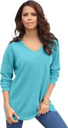 Roaman's Plus Size Drop Needle V Neck Lightweight Sweater Knit (plus)