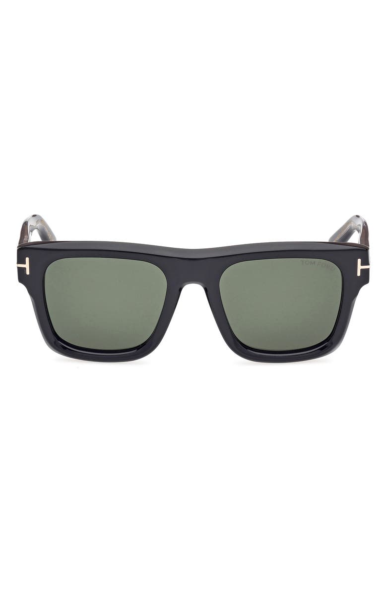 TOM FORD Icon 53mm Square Sunglasses, Main, color, Shiny Black / Green