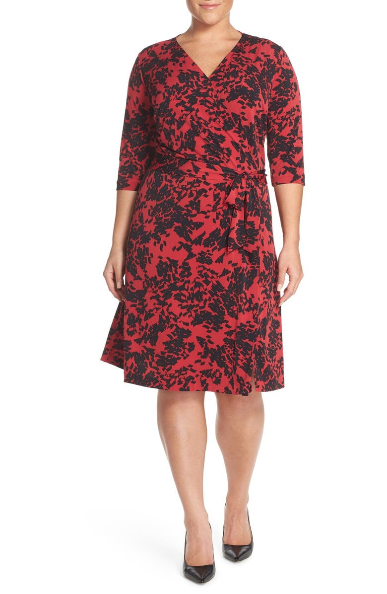 Vince Camuto 'Modern Confetti' Print Jersey Three-Quarter Sleeve Wrap Dress, Alternate, color,