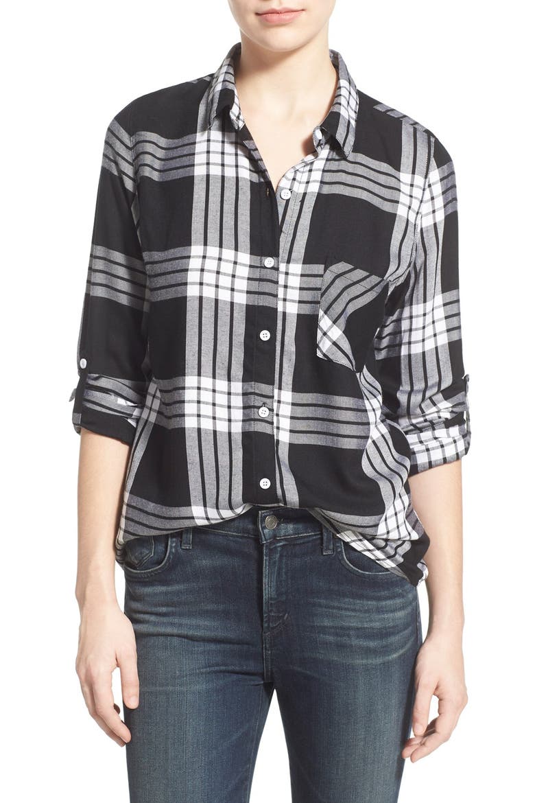 'Denver' Plaid Shirt, Main, color, black/ white