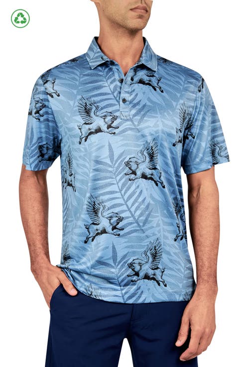 Regular Fit Flying Pigs Print Recycled Performance Golf Polo