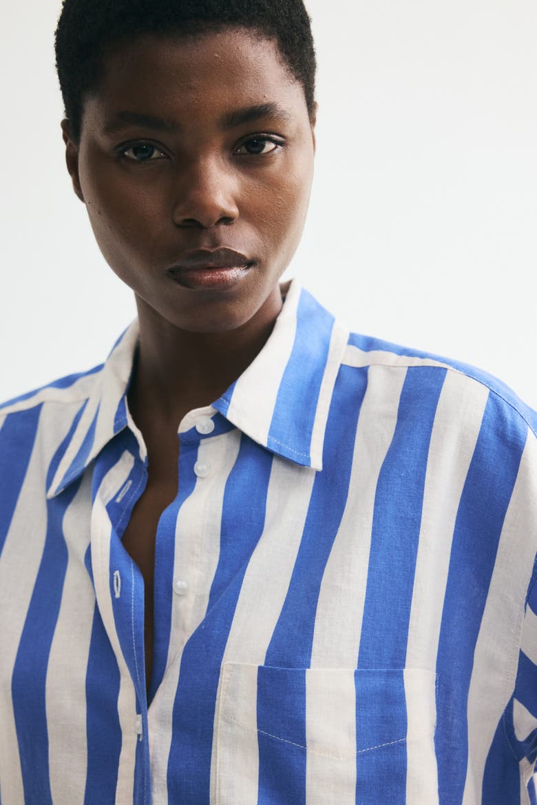 Oversized Linen-blend Shirt, Alternate, color, Blue/striped