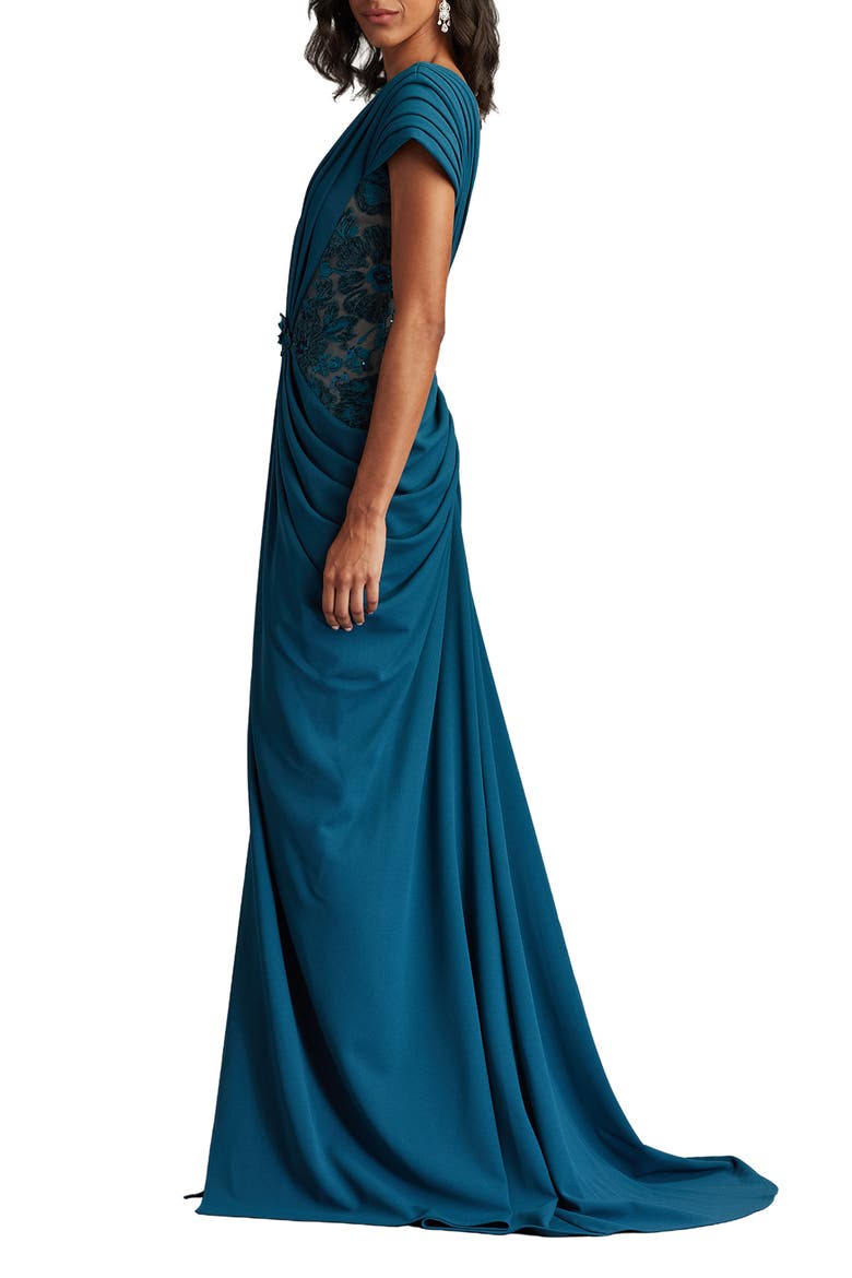 Pleated Lace Gown, Alternate, color, CERULEAN