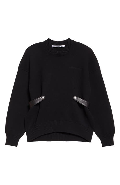 Alexander Wang Relaxed Wool Blend Sweater With Detachable Leather Tabs In Black