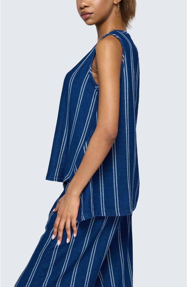 LUUKAA Floria Denim Muslin Top, Alternate, color, Stripe Denim