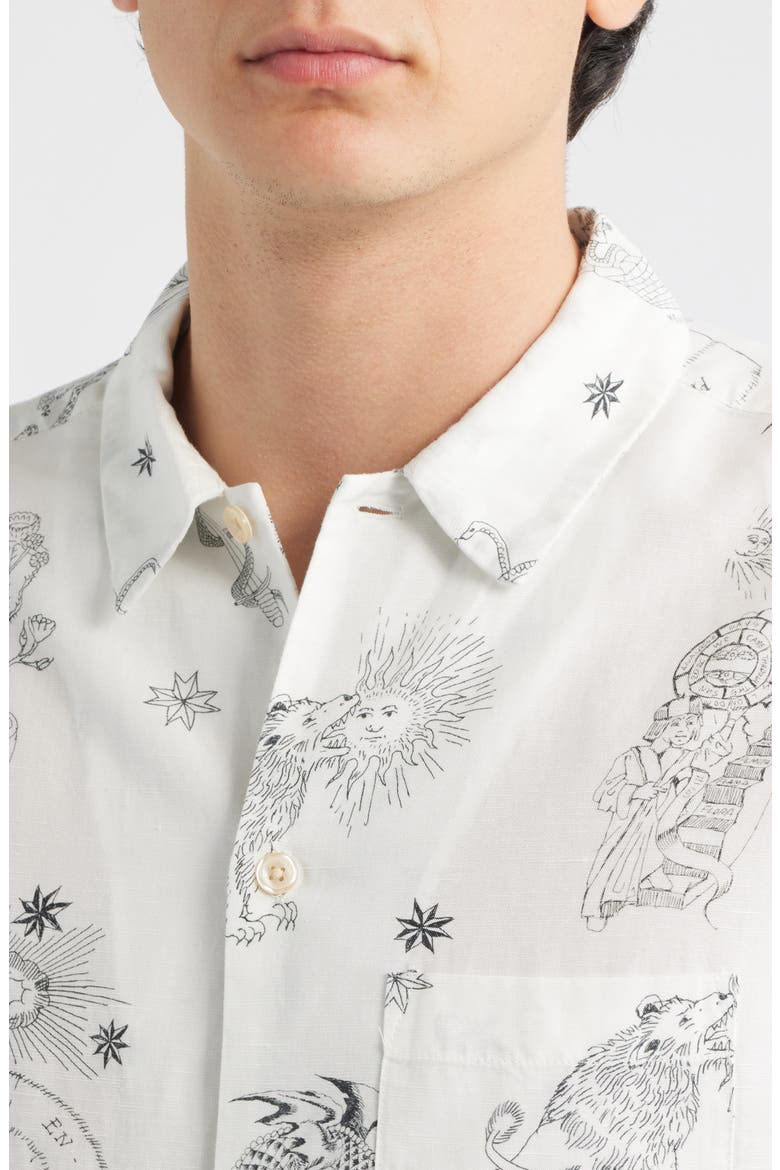 Terra Print Short Sleeve Button-Up Shirt, Alternate, color, ECRU