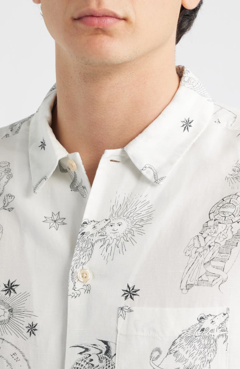 AllSaints Terra Print Short Sleeve Button-Up Shirt, Alternate, color, Ecru