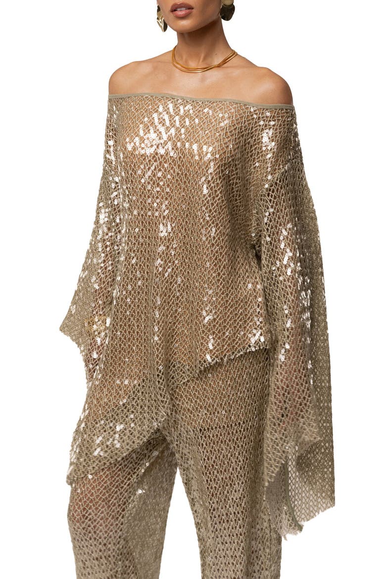 Sheer Glow Sequin Top, Alternate, color, Sage