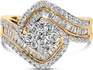 Haus of Brilliance 14K Yellow Gold 1.0 Cttw Baguette and Round Diamond Cluster Swirl Ring