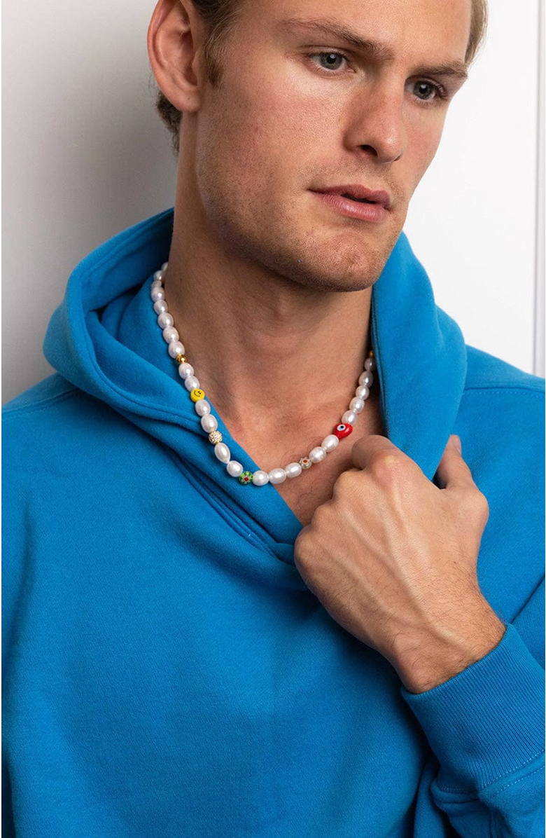 Nialaya Smiley Face Pearl Necklace, Alternate, color, White