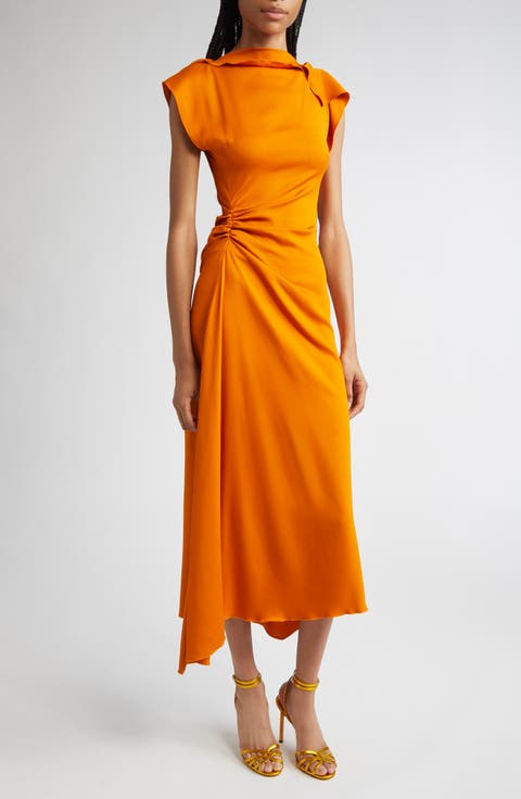 国内発| VICTORIA BECKHAM ルーシュ入り シルクシフォン ドレス Victoria Beckham - Satin dress Lilac - The Corner