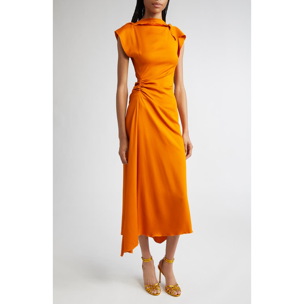 Victoria Beckham Womens Sunset Orange Draped Asymmetric Stretch-woven Midi Dress In Yellow