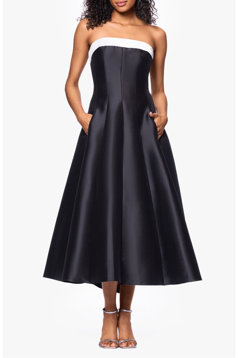 Contrast Strapless Mikado Ballgown, Main, color, BLACK/ WHITE