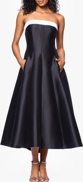Betsy 
Adam Contrast Strapless Mikado Ballgown