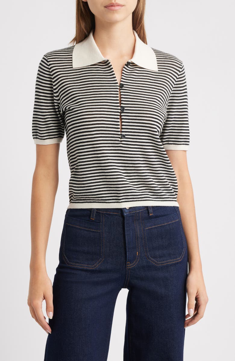 FRAME The Smart Stripe Polo Top, Main, color, Cream Multi