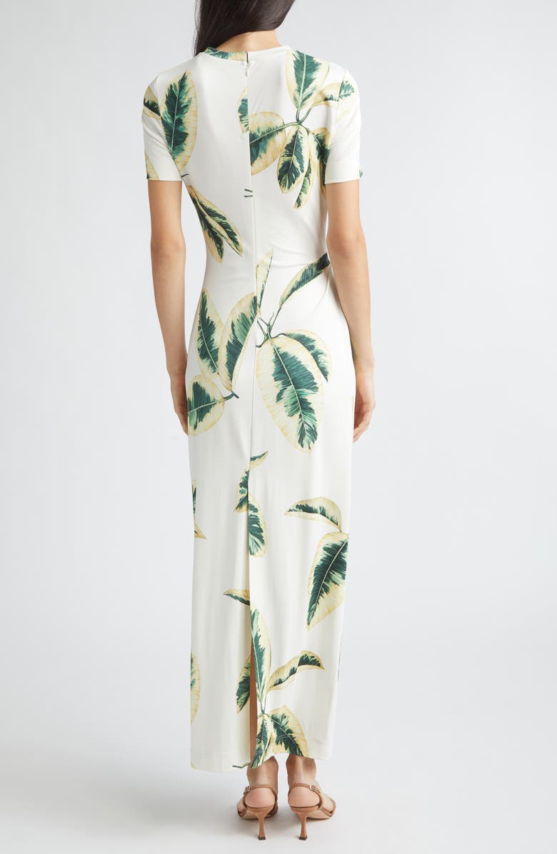 Oscar de la Renta Ficus Leaves Print Jersey Dress, Alternate, color, Green/ Ivory