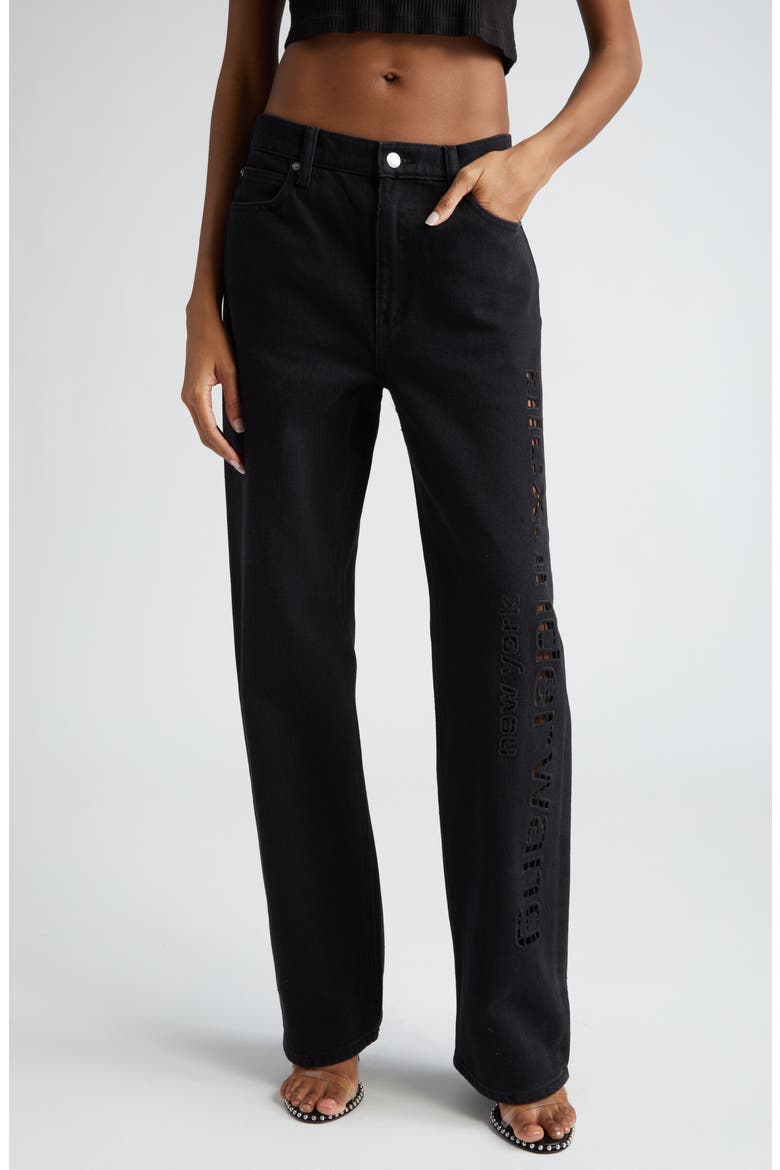 EZ Slouch Cutout Logo Jeans, Main, color, WASHED BLACK