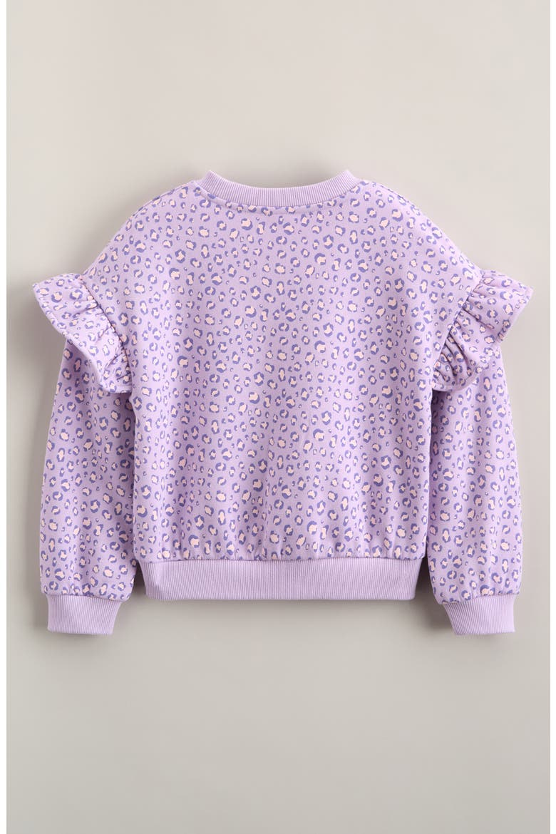 Kids' Ruffle Cotton Blend Sweatshirt, Alternate, color, PURPLE BLOOM PLAYFUL LEOPARD
