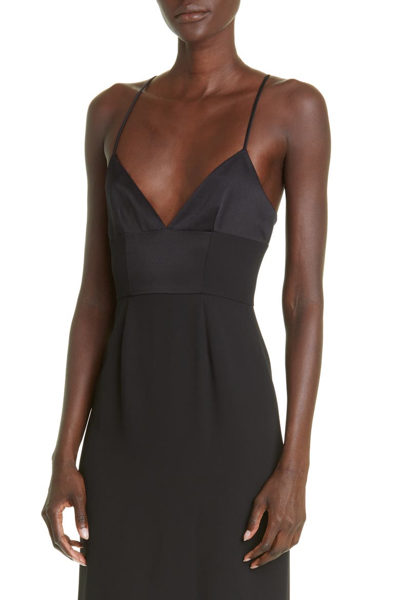 Strappy V-Neck Satin Crepe Dress, Alternate, color, BLACK