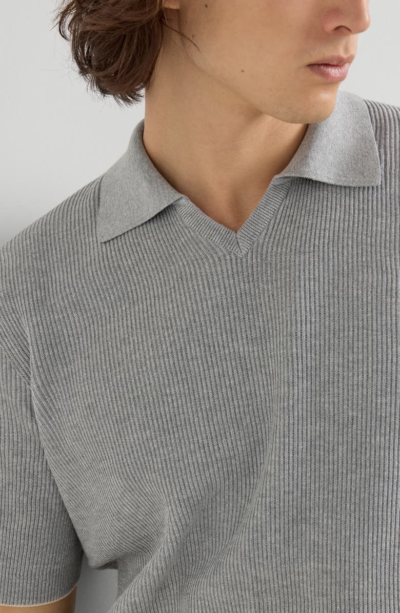 Brunello Cucinelli Cotton English rib knit polo, Alternate, color, Grey