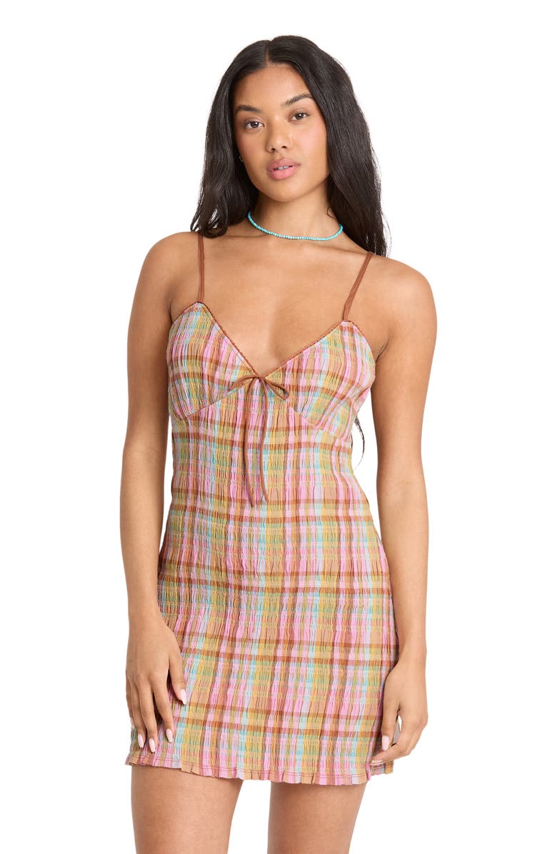Billabong Call Me Check Print Minidress, Alternate, color, Party Pink