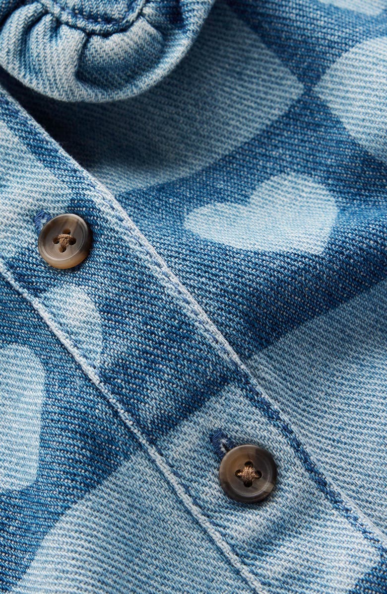 Mini Boden Kids' Heart Checks Print Long Sleeve Denim Shirtdress, Alternate, color, Denim Heart Stamp