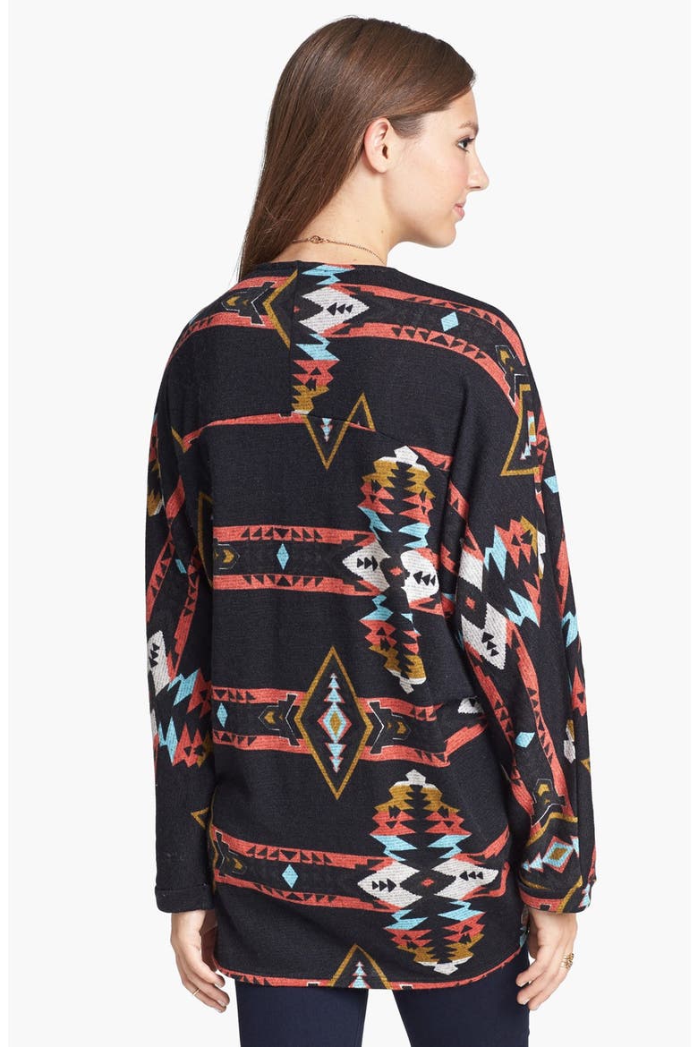 Open Front Patterned Cardigan, Alternate, color, BLACK/ AZTEC PRINT