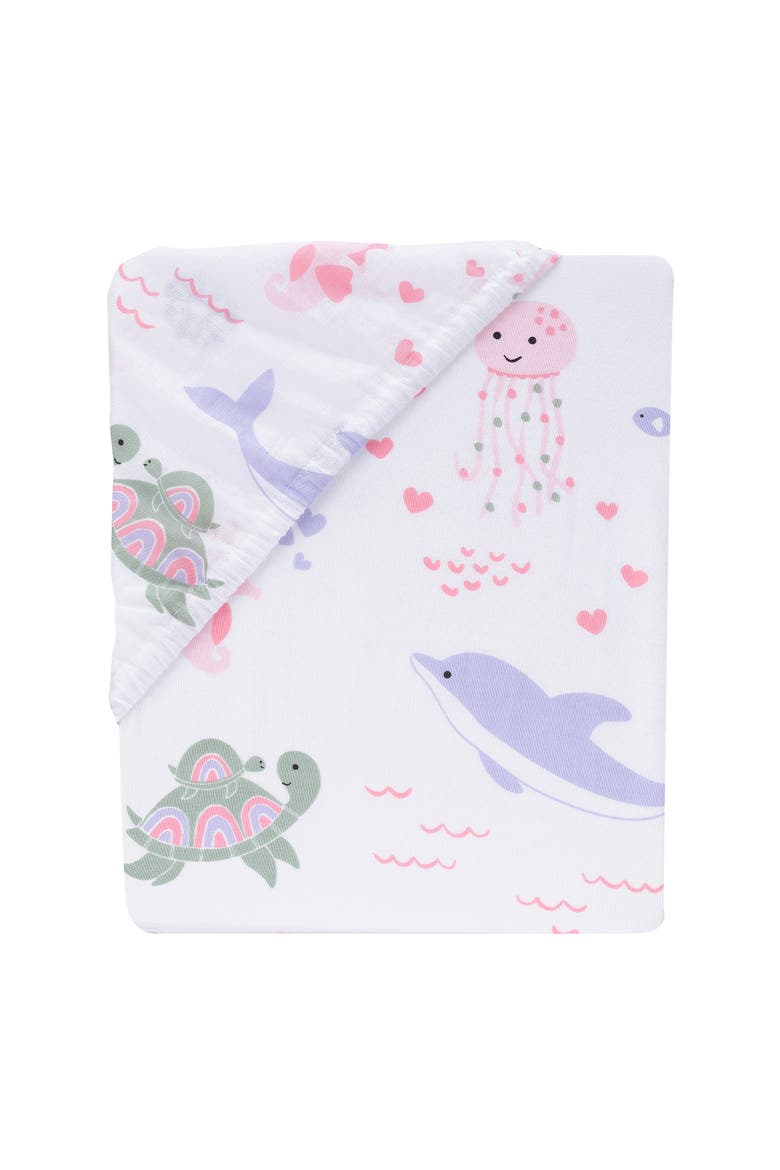 Sea Dreams Soft 100% Cotton Nautical Ocean Fitted Crib Sheet, Alternate, color, White