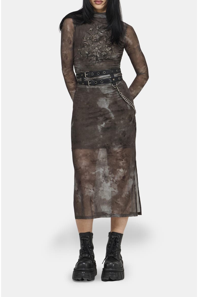 Eros Realm Graphic Mesh Midi Dress, Main, color, Green