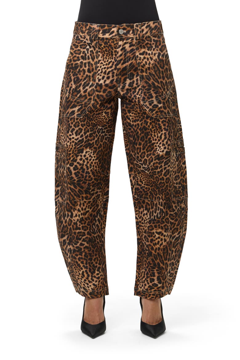 Leopard Print Stretch Canvas Barrel Pants, Main, color, SPOTTED LEOPARD