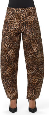 Naked Wardrobe Leopard Print Stretch Canvas Barrel Pants