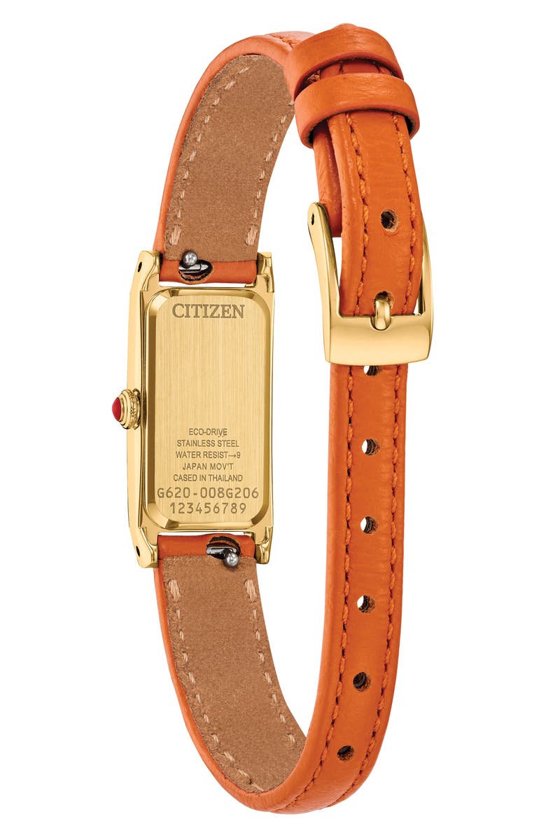 Citizen Fio Tank Orange Leather Strap Watch, 14.3mm x 30.7mm, Alternate, color, White/ Orange
