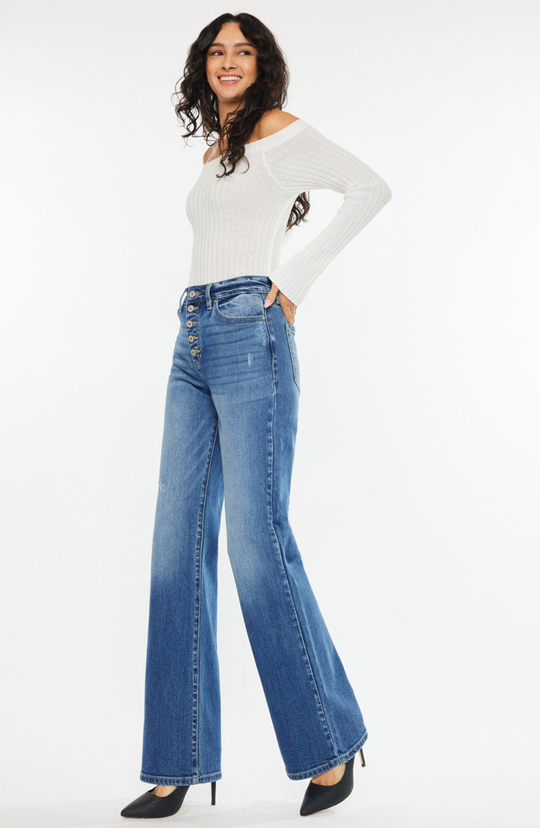 KanCan Celine High Rise 90's Flare Jeans, Alternate, color, Medium Wash
