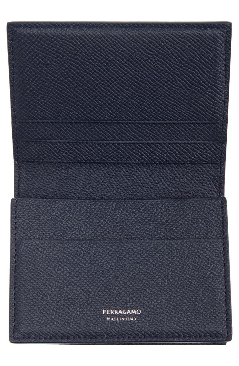 FERRAGAMO Micro Gancio Leather Card Case, Alternate, color, New Navy Nero