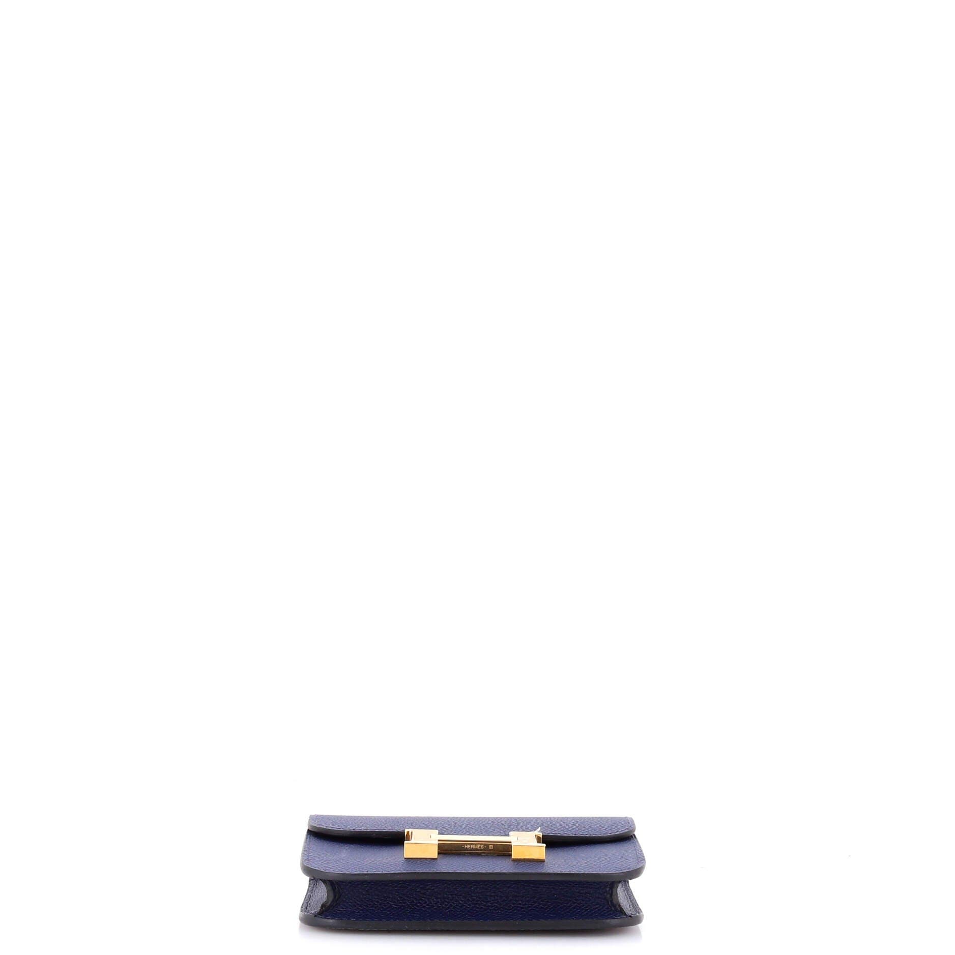 Pre-Owned Hermes Constance Slim Wallet Epsom, Alternate, color, Bleu Navy