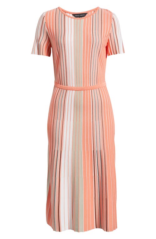 Ming Wang Multi Stripe Soft Knit Fit & Flare Dress In Orange Burst/limestone Multi