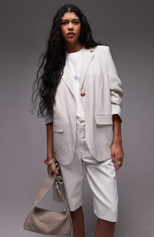 Topshop Stripe Longline Blazer In Cream