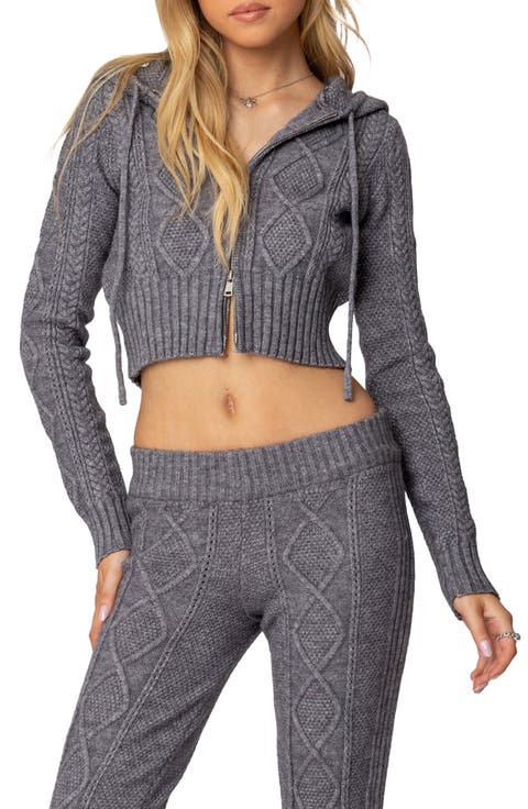 Ray Cable Stitch Hooded Crop Jacket