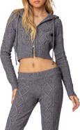 EDIKTED Ray Cable Stitch Hooded Crop Jacket