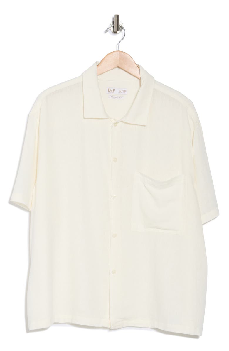 DENIM AND FLOWER Texture Short Sleeve Linen Blend Button-Up Shirt, Alternate, color, Cream