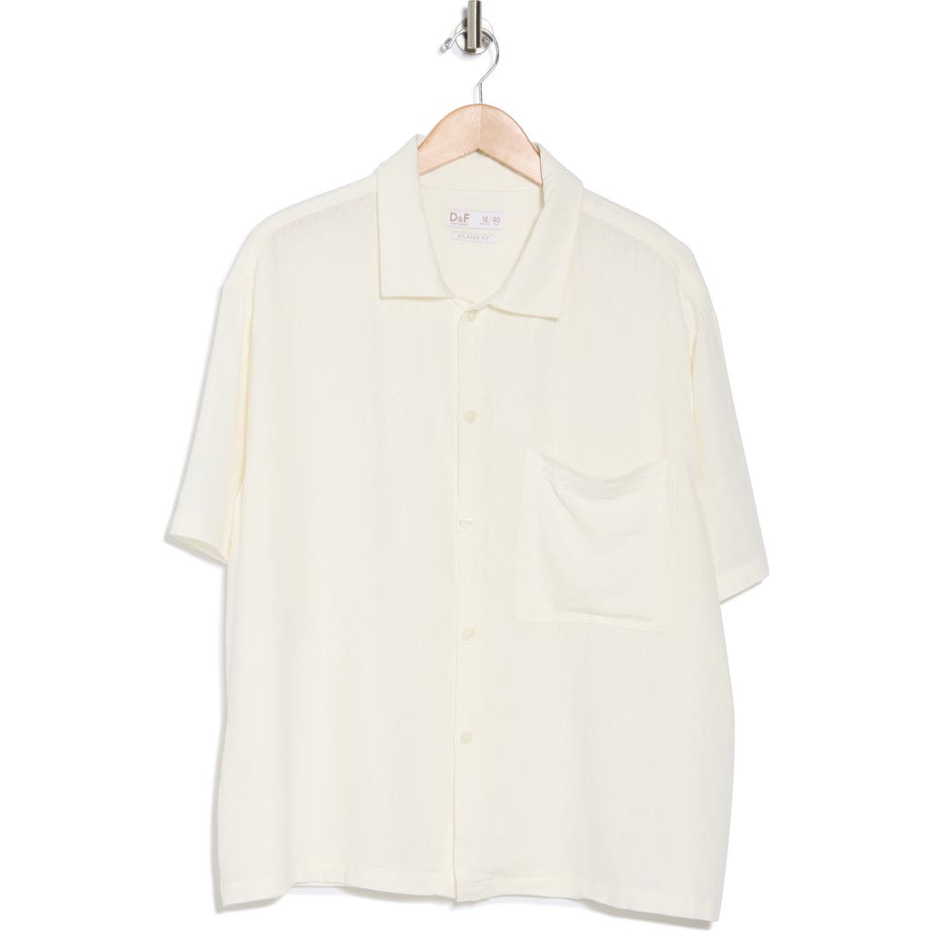 Denim And Flower Texture Short Sleeve Linen Blend Button-up Shirt