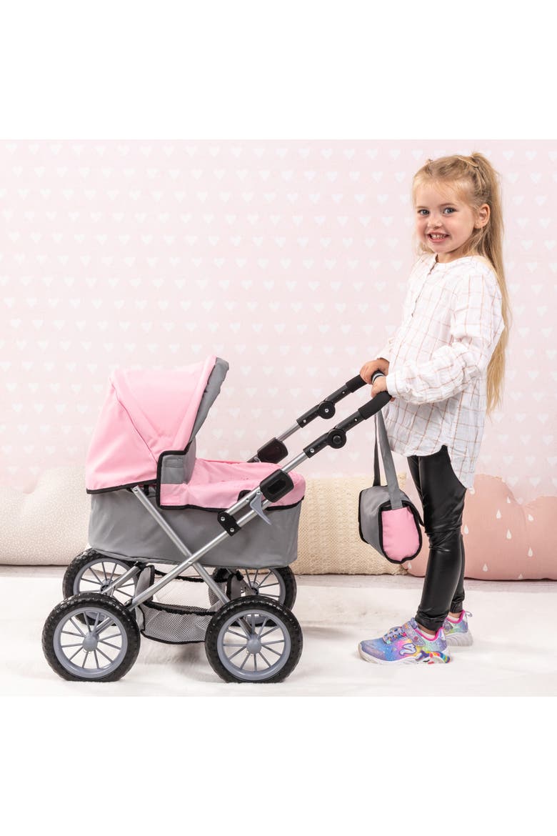 Trendy Pram Stroller For Toy Baby Dolls Grey/Pink, Alternate, color, Multicolored