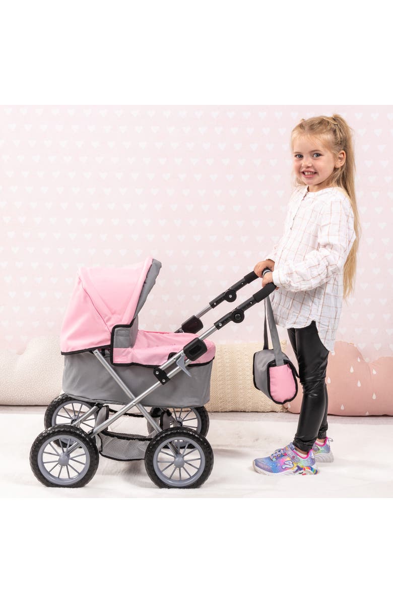 Bayer Design Trendy Pram Stroller For Toy Baby Dolls Grey/Pink, Alternate, color, Multicolored