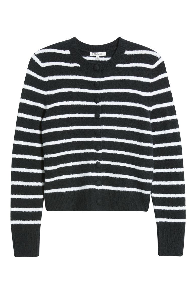Kensington Cardigan, Alternate, color, WHITE AND BLACK STRI
