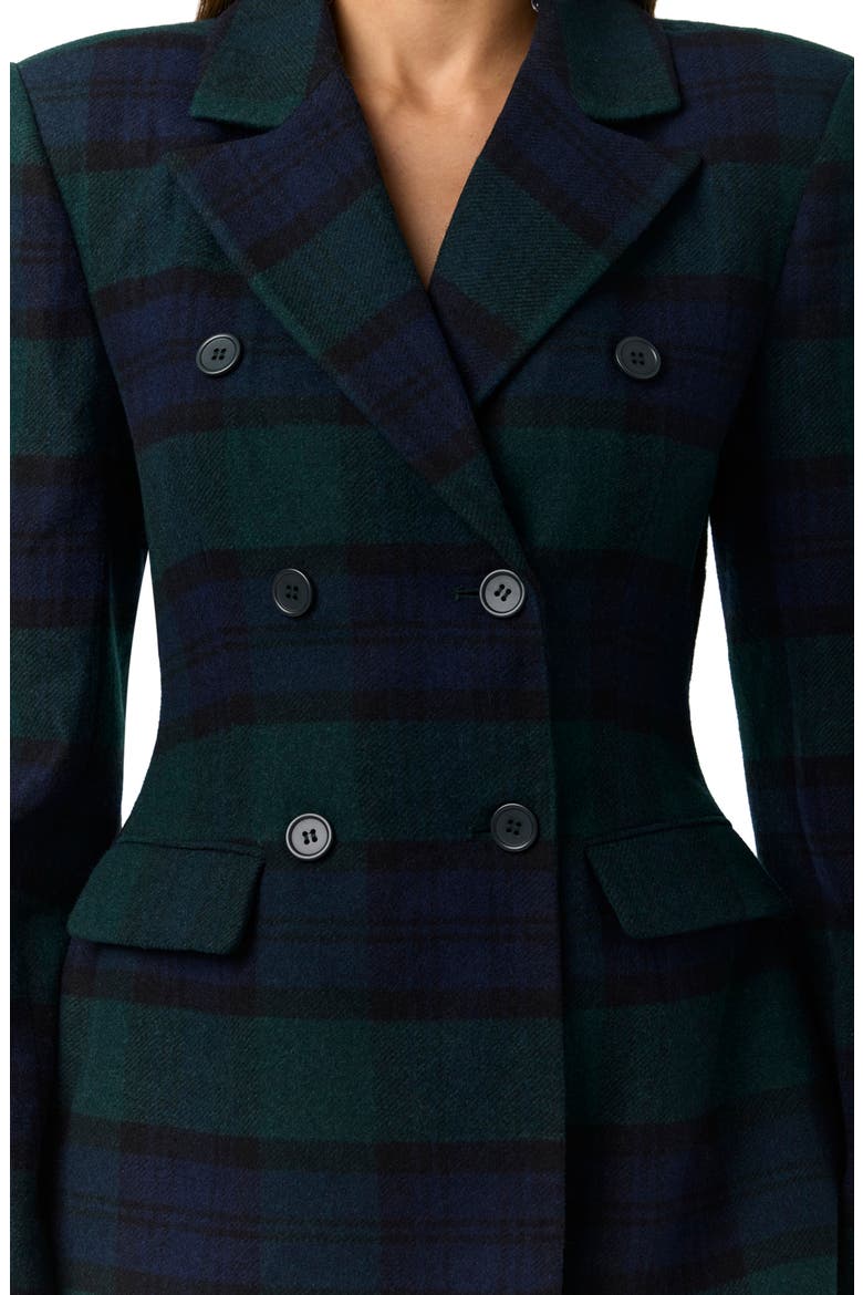 Plaid Faux Fur Collar Wool Blend Blazer, Alternate, color, EMERALD
