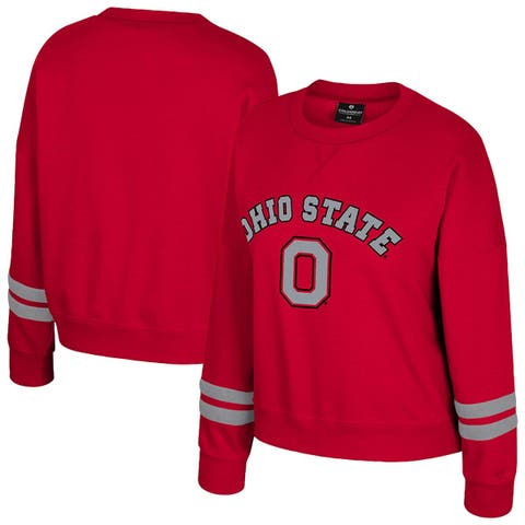 Women's Colosseum Scarlet Ohio State Buckeyes Splashy Crewneck Fleece Sweatshirt